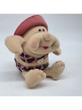 Vintage Applause Pucker People Plush Doll Hat & Leopard Swimsuit Stuffed Animal